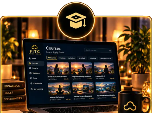 A laptop showing the FITC courses library.